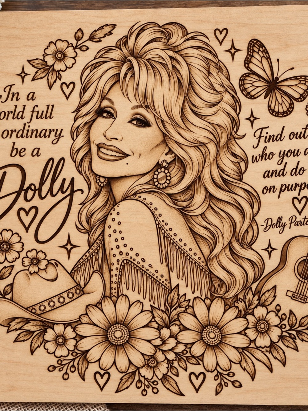 Handmade Engraved Wood- Dolly Parton